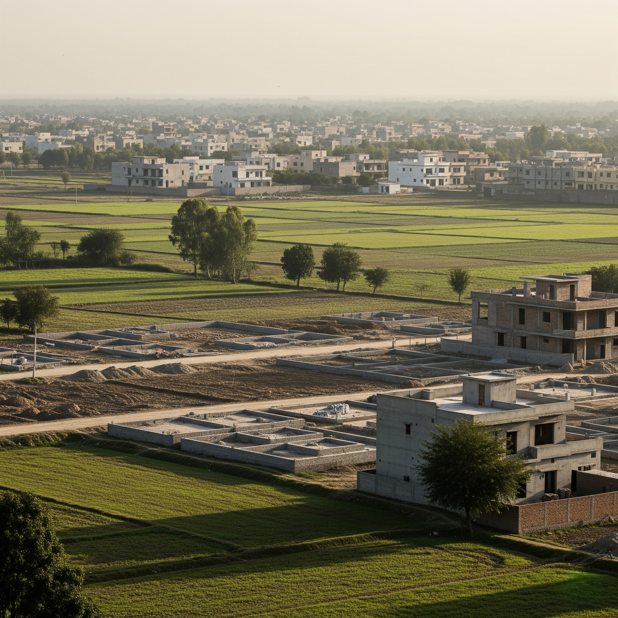 Housing society construction encroaching on former mango orchards in Multan, Pakistan
